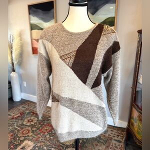 Vintage 80s Private Party Brown Knit Sequined Sweater